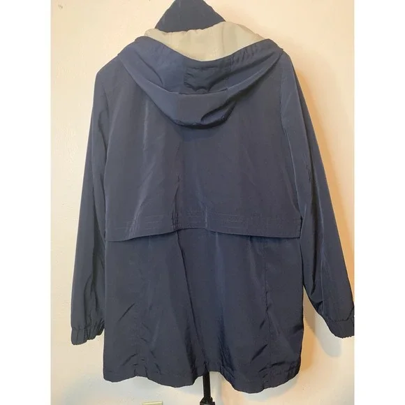 Fleet Street Women's XL Navy Blue Hooded Raincoat Parka Jacket Full Zip Lined - Picture 2 of 5